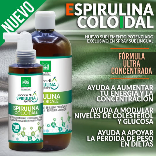 SPRAY DE ESPIRULINA COLOIDAL ULTRA CONCENTRADO - GOTAS BIOMED - 500ml - 700ppm